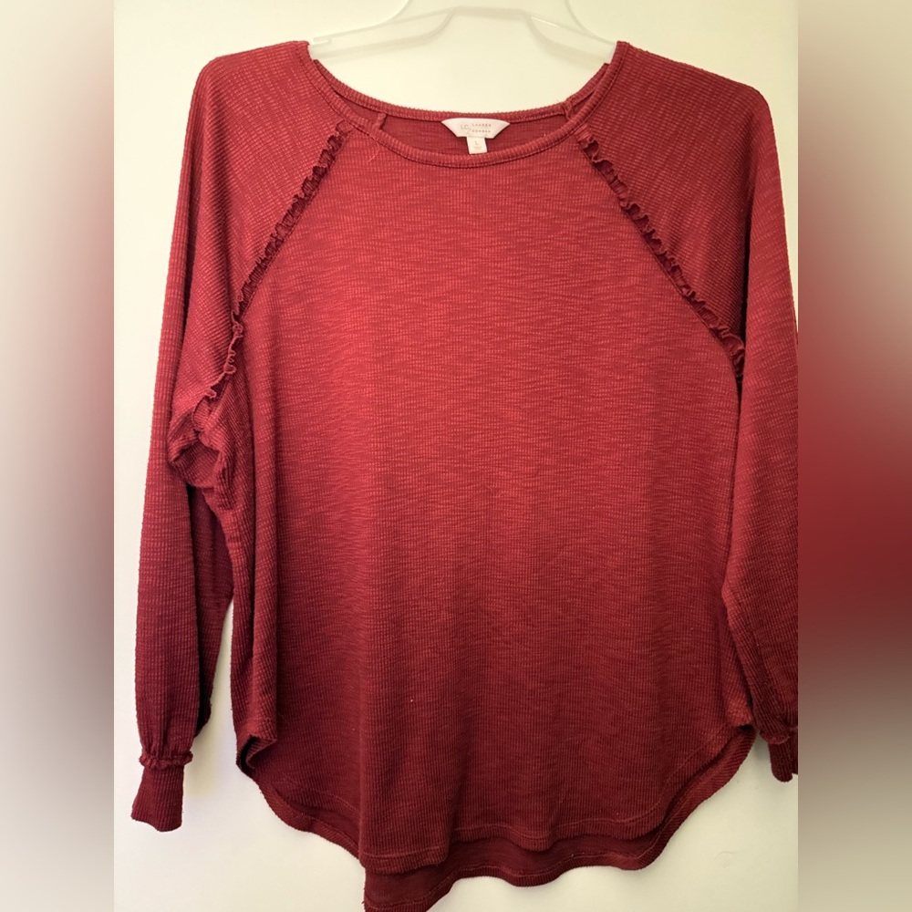 LC Lauren Conrad Red Raglan Ruffled Blouse - Picture 2 of 5